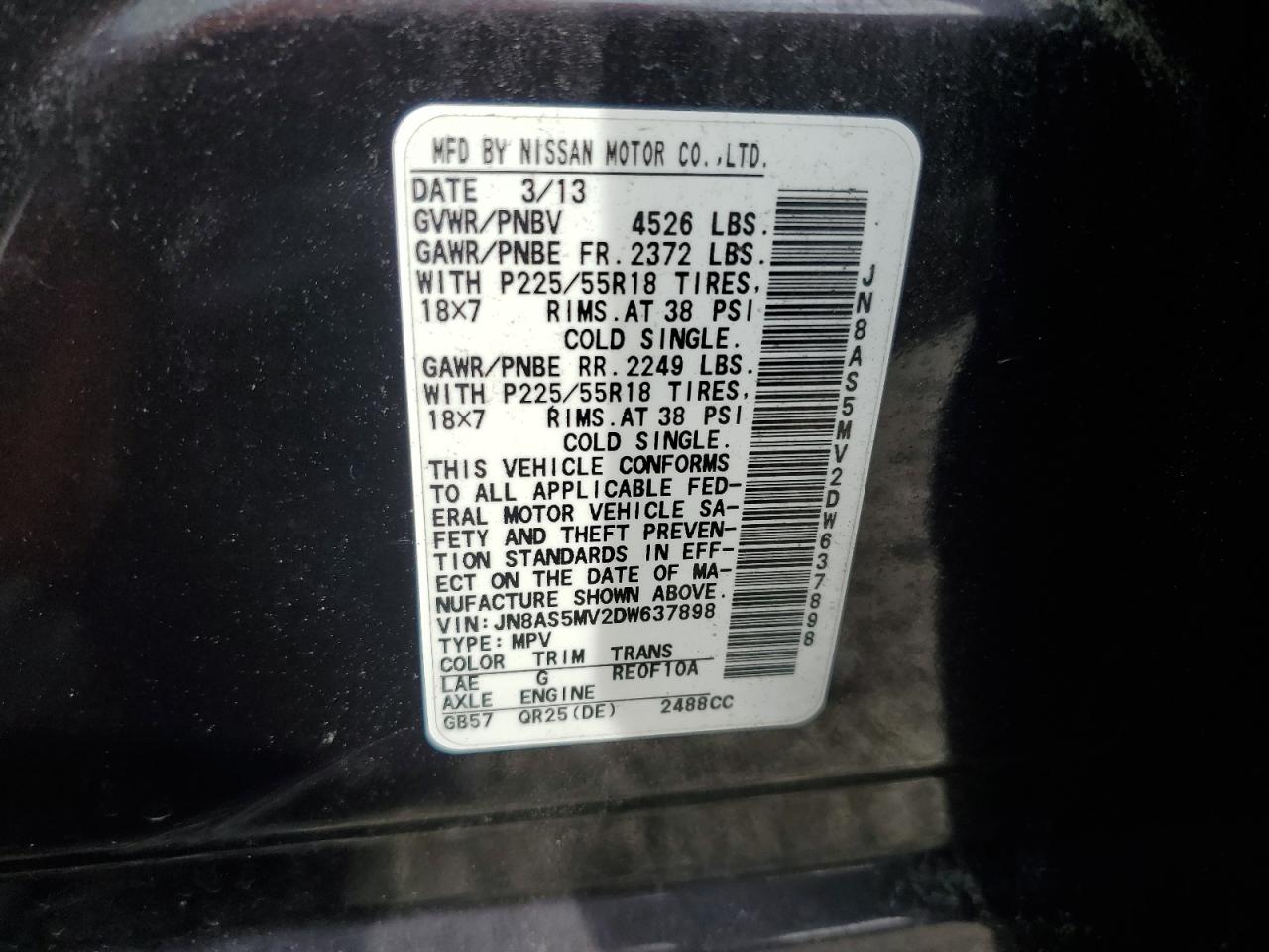 2013 Nissan Rogue S VIN: JN8AS5MV2DW637898 Lot: 83770565