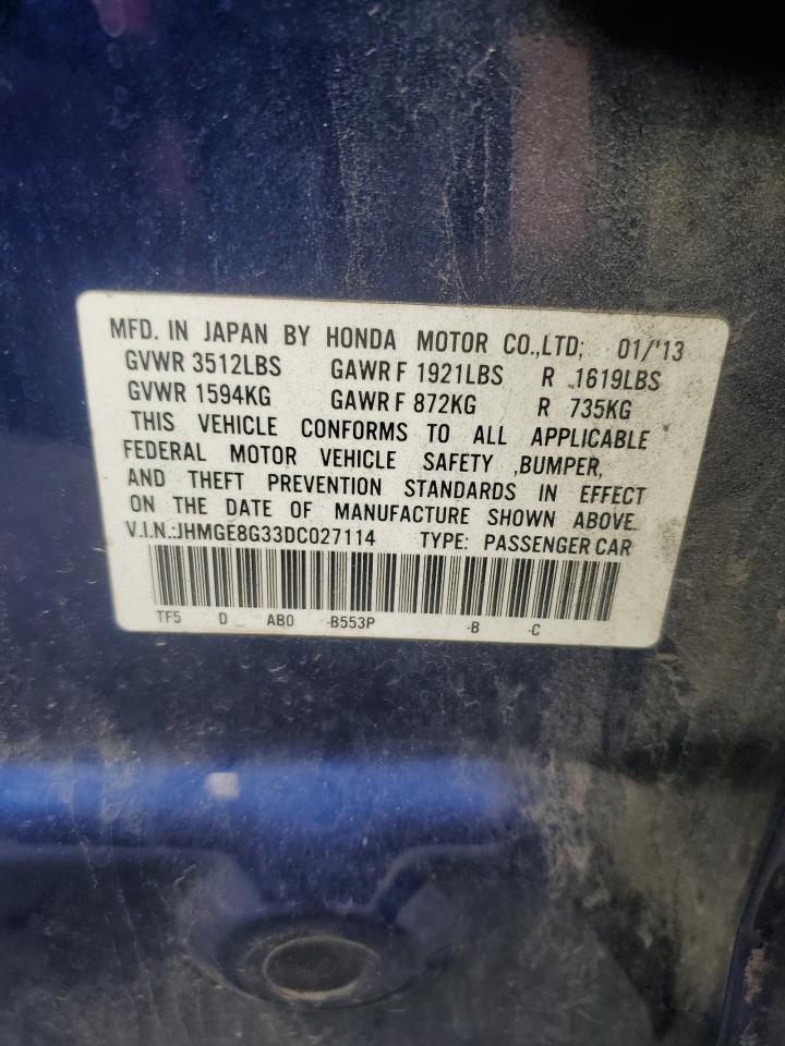 2013 Honda Fit VIN: JHMGE8G33DC027114 Lot: 84561515