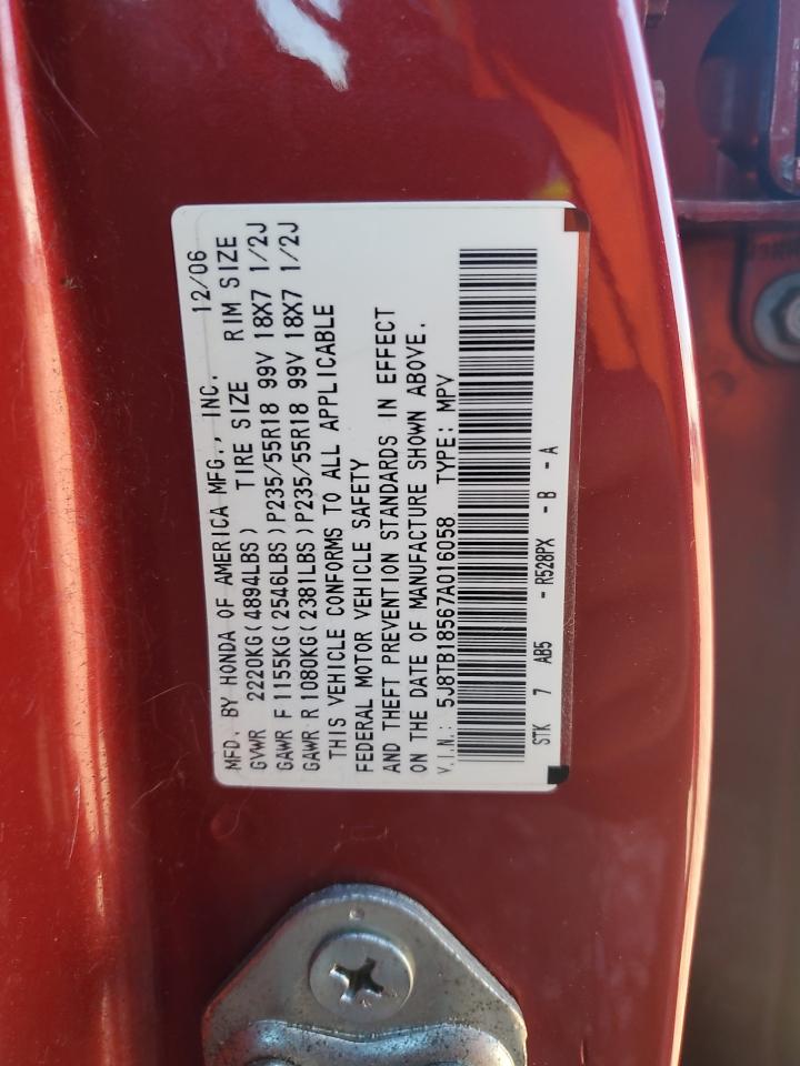 2007 Acura Rdx Technology VIN: 5J8TB18567A016058 Lot: 70155765