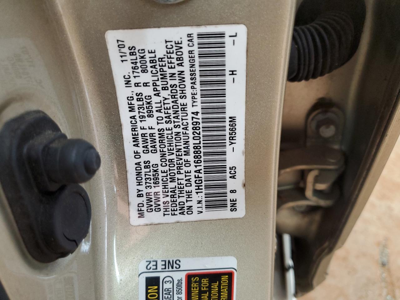 2008 Honda Civic Ex VIN: 1HGFA16888L028974 Lot: 81825505