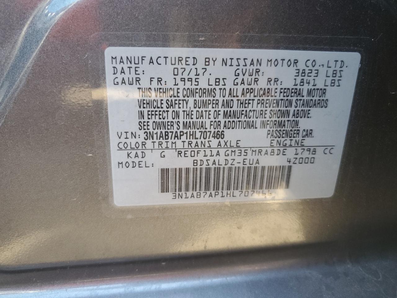 2017 Nissan Sentra S VIN: 3N1AB7AP1HL707466 Lot: 81634095