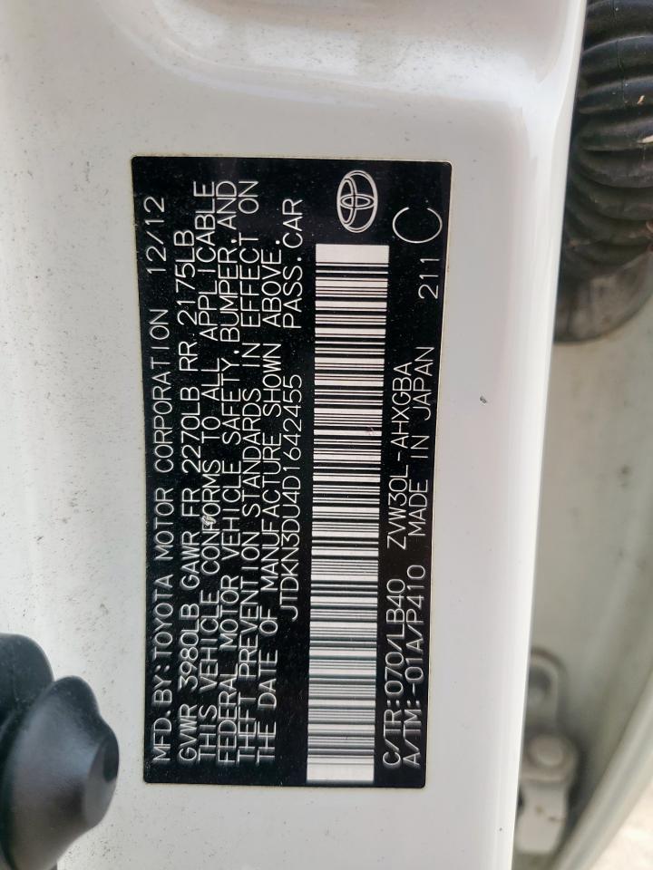 2013 Toyota Prius VIN: JTDKN3DU4D1642455 Lot: 80412525