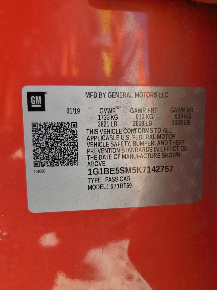 2019 Chevrolet Cruze Lt VIN: 1G1BE5SM5K7142757 Lot: 81046645