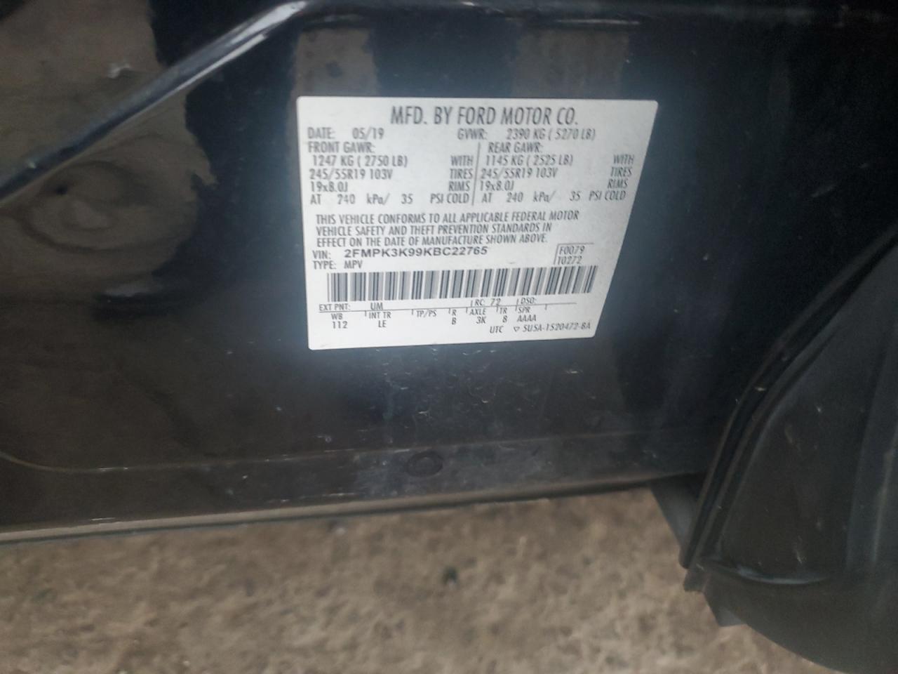 2019 Ford Edge Titanium VIN: 2FMPK3K99KBC22765 Lot: 81717905