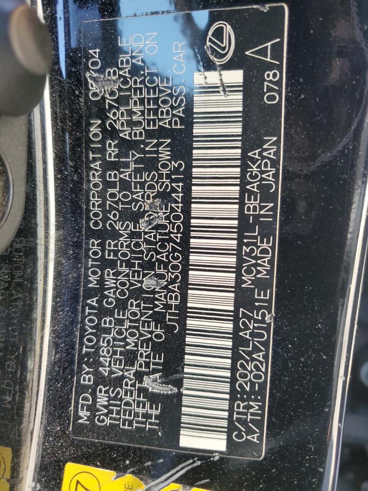 2004 Lexus Es 330 VIN: JTHBA30G745044413 Lot: 83845075