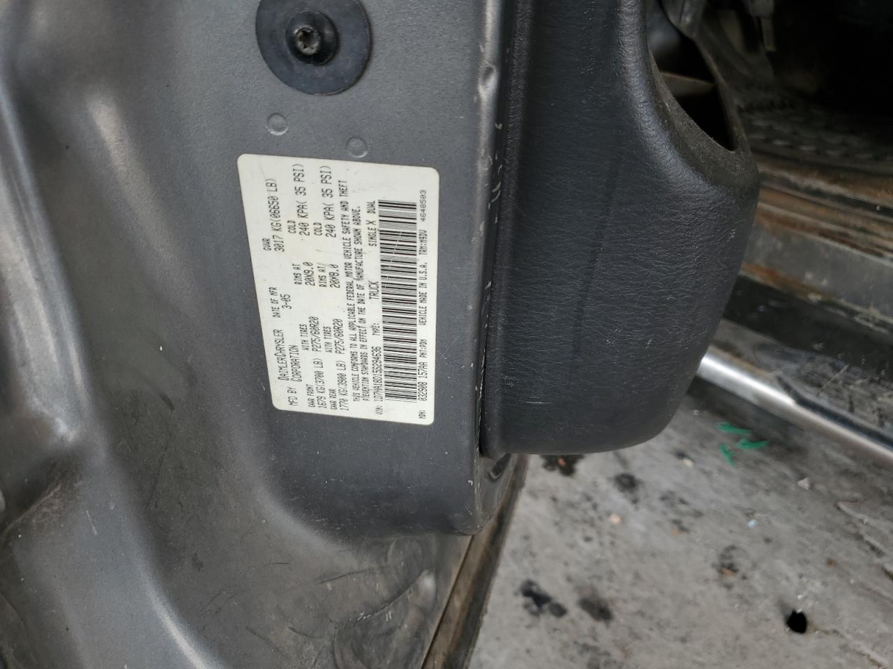 2005 Dodge Ram 1500 St VIN: 1D7HA18D15S294636 Lot: 83825475