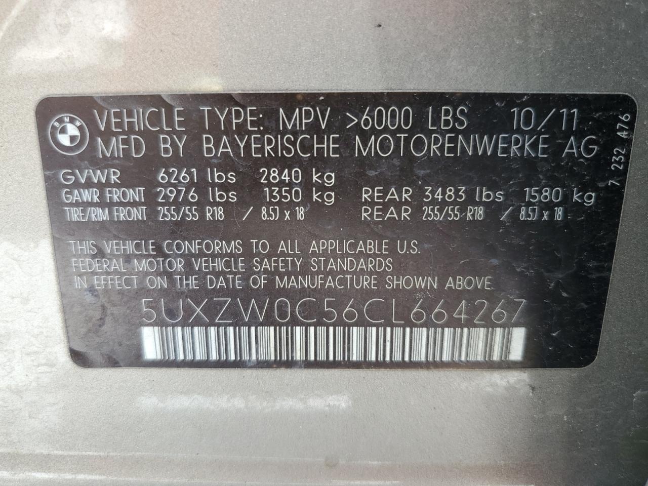 2012 BMW X5 xDrive35D VIN: 5UXZW0C56CL664267 Lot: 81822985