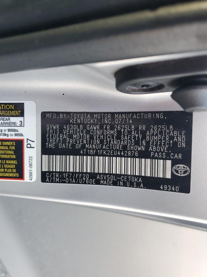 2014 Toyota Camry VIN: 4T1BF1FK2EU442876 Lot: 81866955