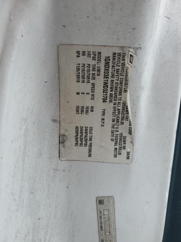 1998 Chevrolet Venture VIN: 1GNDX03E1WD321784 Lot: 84590565