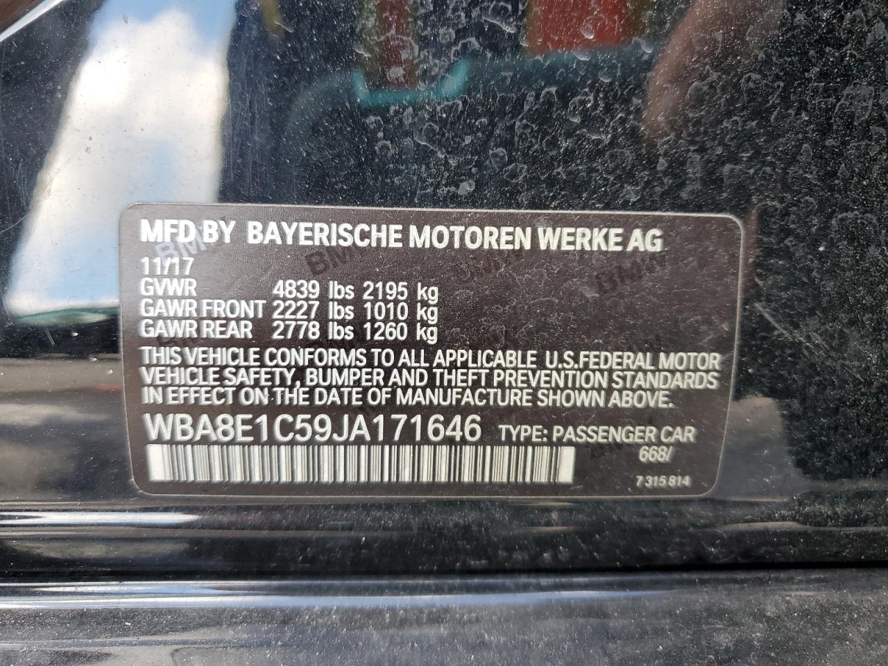 2018 BMW 330E VIN: WBA8E1C59JA171646 Lot: 81773745