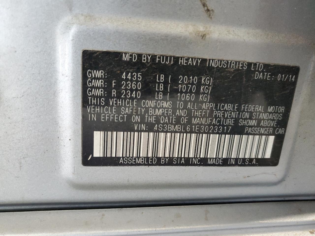 2014 Subaru Legacy 2.5I Limited VIN: 4S3BMBL61E3023317 Lot: 81498995