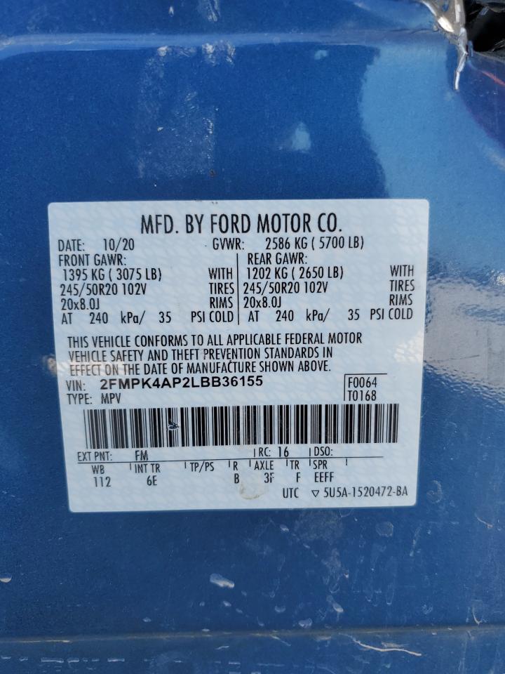 2020 Ford Edge St VIN: 2FMPK4AP2LBB36155 Lot: 81587325