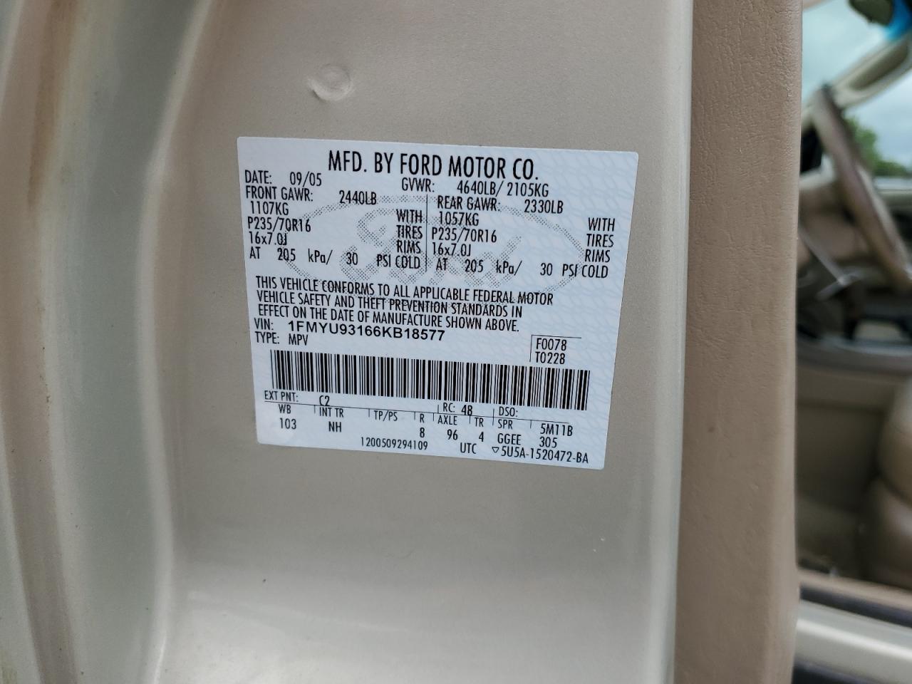 2006 Ford Escape Xlt VIN: 1FMYU93166KB18577 Lot: 83787785