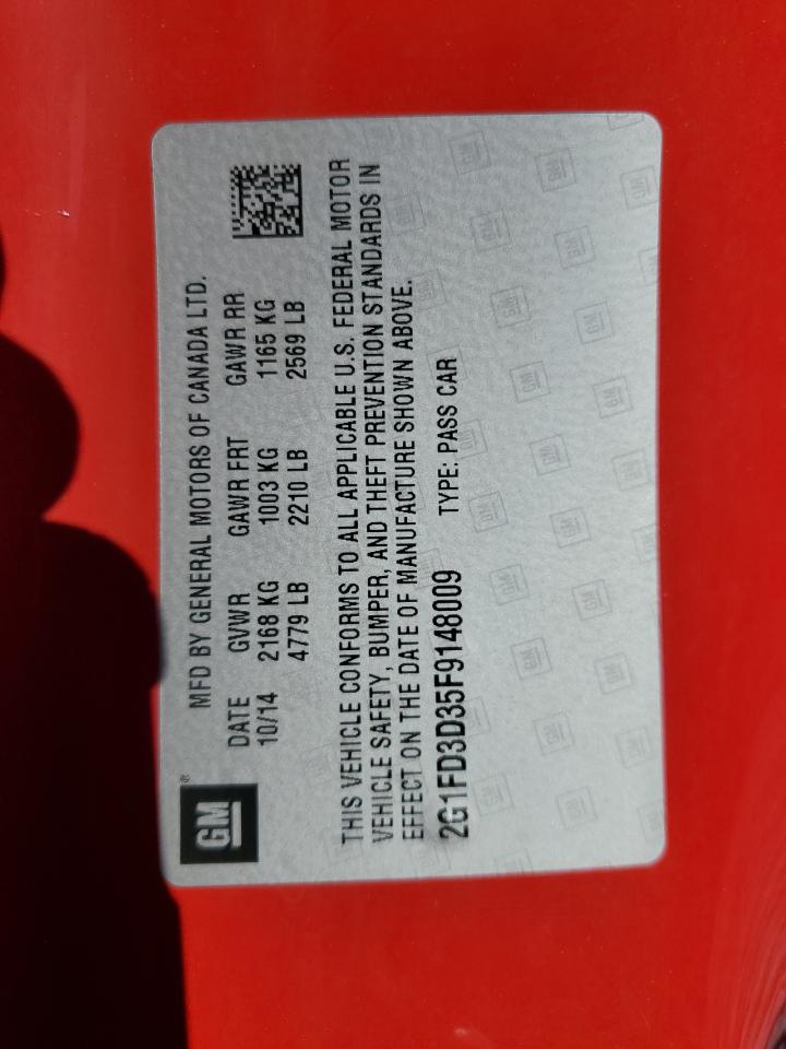 2015 Chevrolet Camaro Lt VIN: 2G1FD3D35F9148009 Lot: 80929205