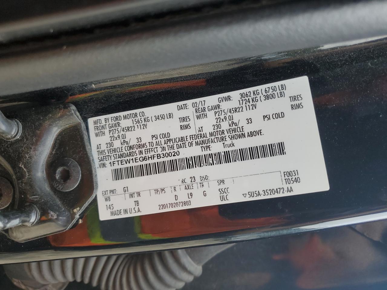2017 Ford F150 Supercrew VIN: 1FTEW1EG6HFB30020 Lot: 81278745