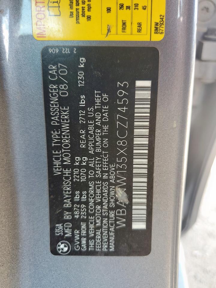 2008 BMW 535 I VIN: WBANW135X8CZ74593 Lot: 71655555