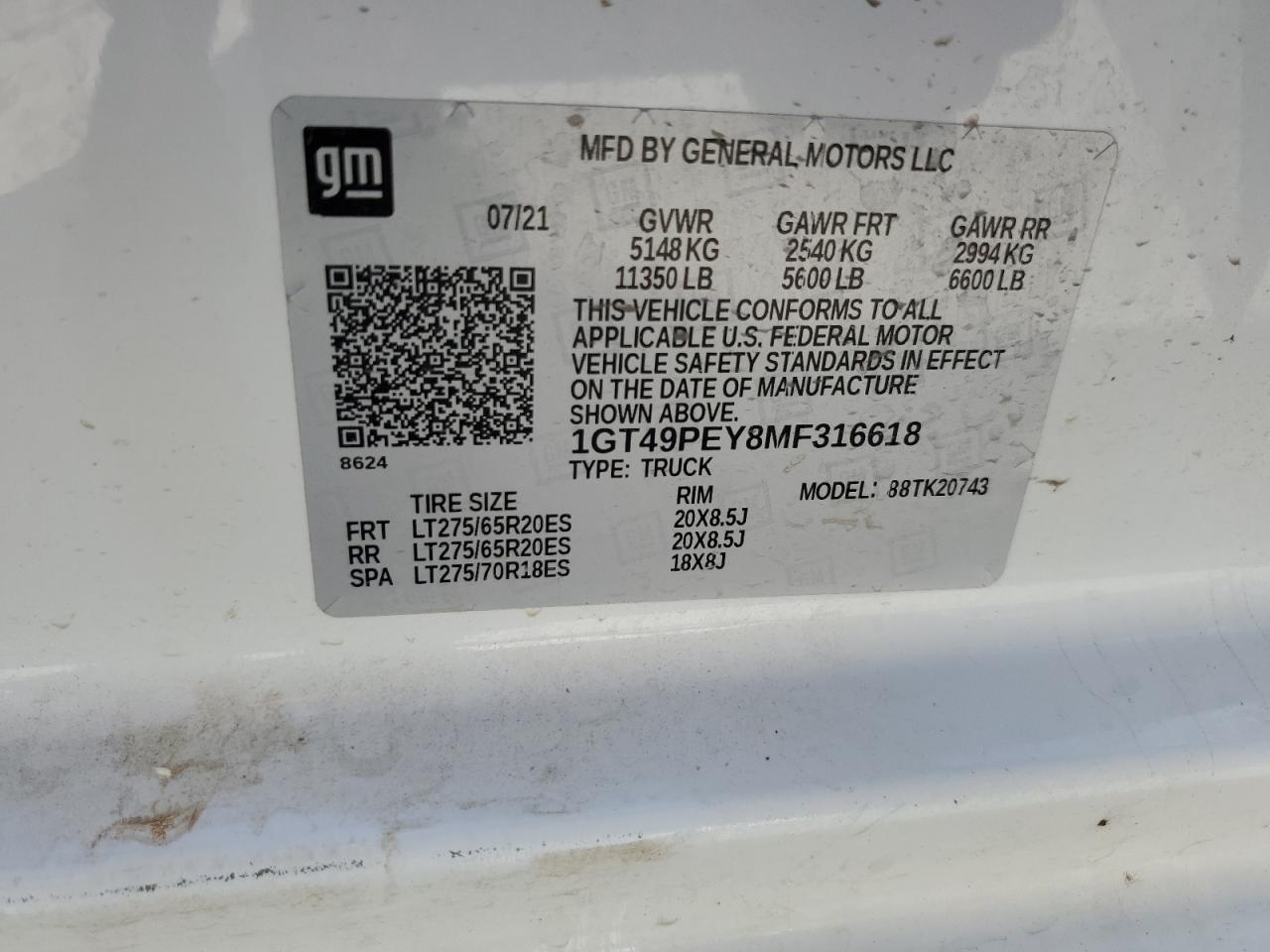 2021 GMC Sierra K2500 At4 VIN: 1GT49PEY8MF316618 Lot: 70694725