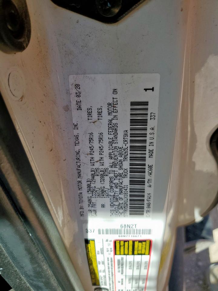 2020 Toyota Tacoma Access Cab VIN: 5TFRX5GN1LX181431 Lot: 71834005