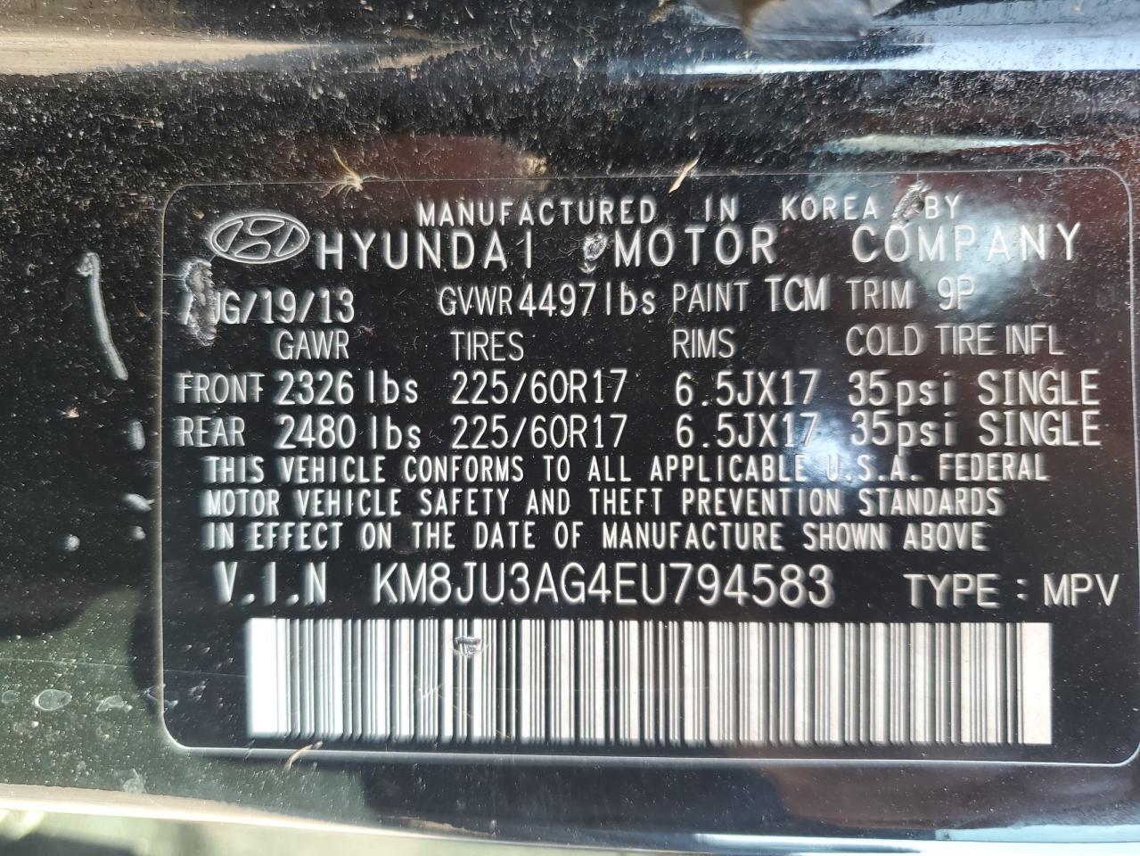 2014 Hyundai Tucson Gls VIN: KM8JU3AG4EU794583 Lot: 81253115