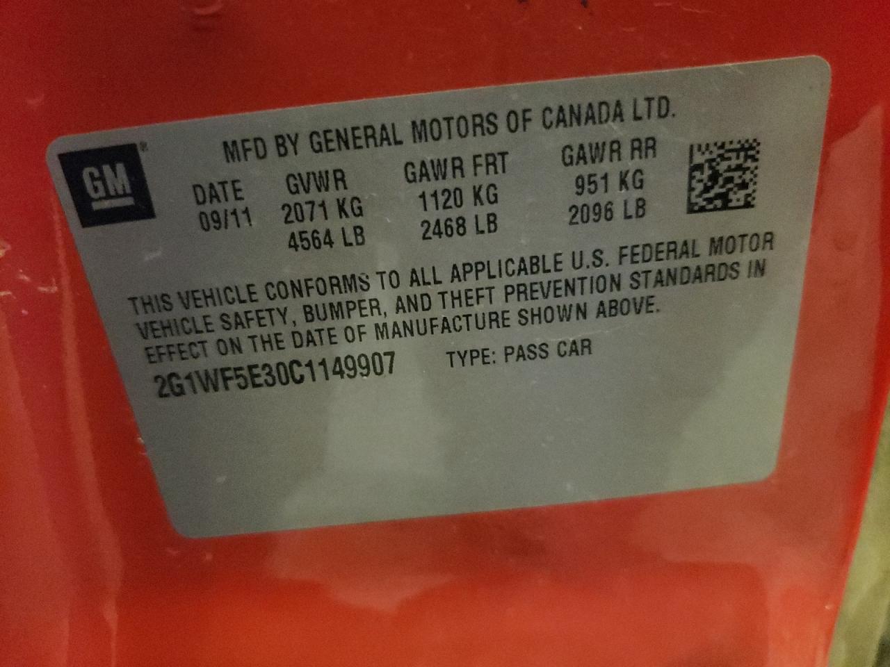 2012 Chevrolet Impala Ls VIN: 2G1WF5E30C1149907 Lot: 84469215