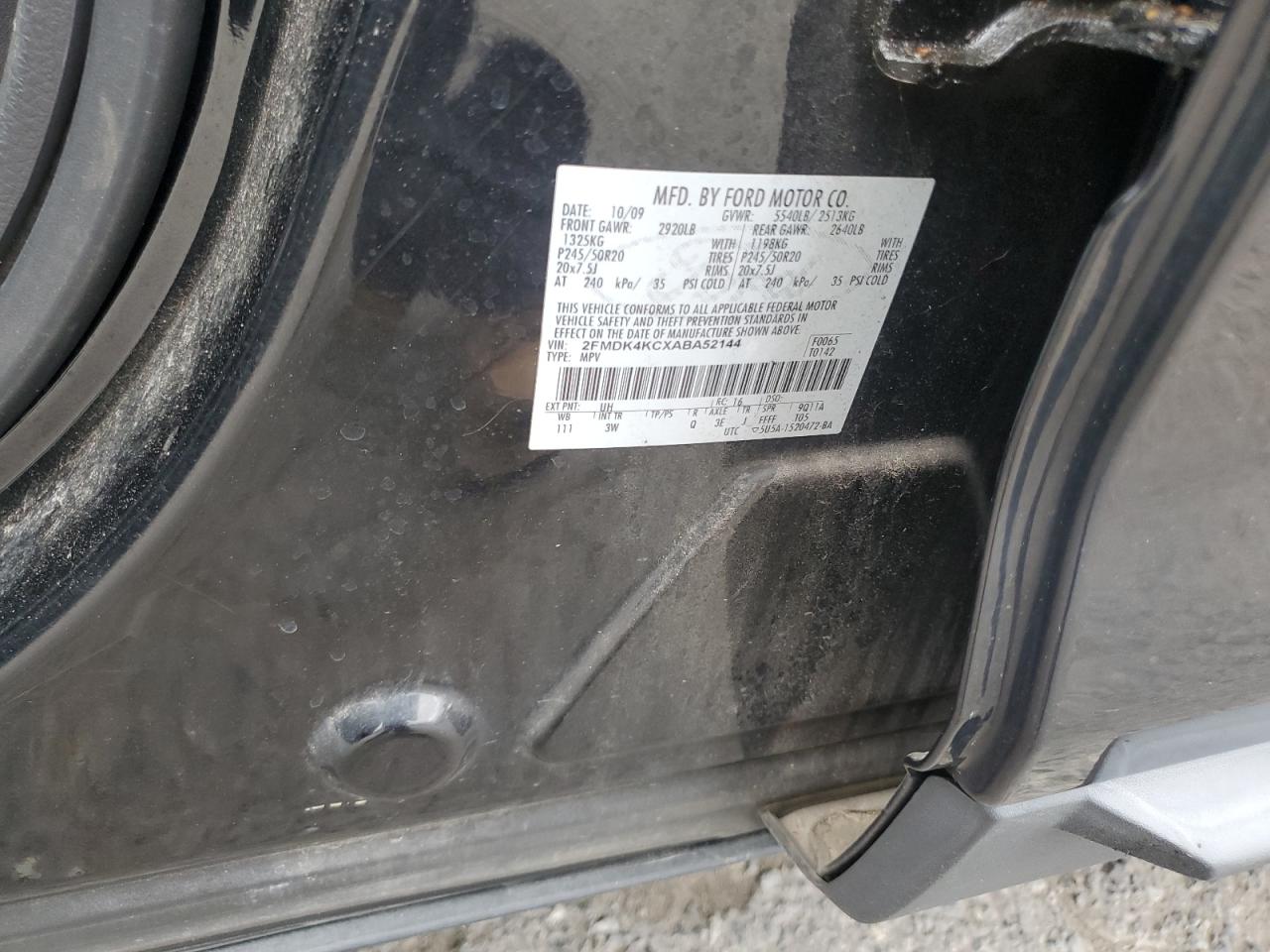 2010 Ford Edge Limited VIN: 2FMDK4KCXABA52144 Lot: 80831135