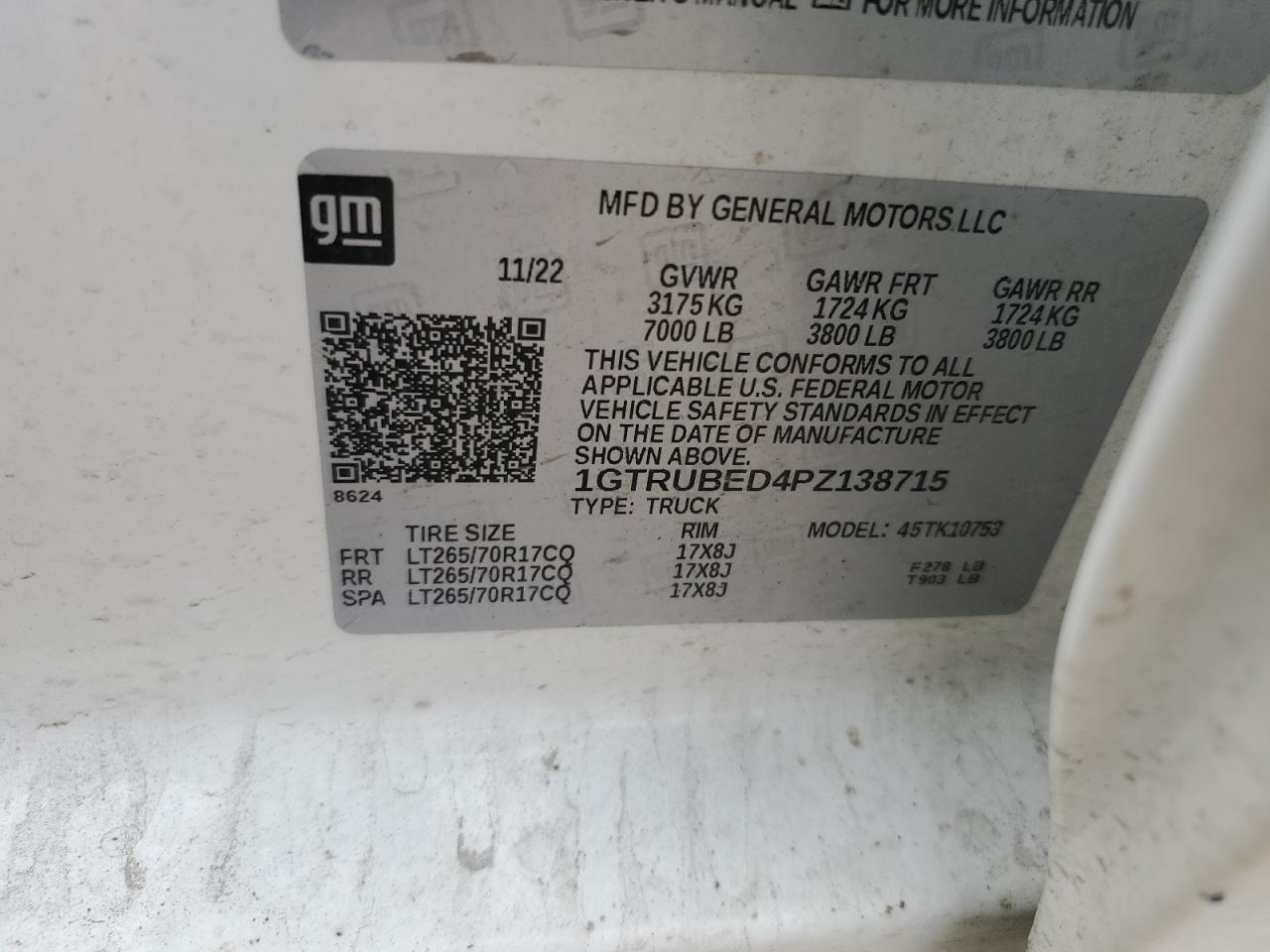 2023 GMC Sierra K1500 Sle VIN: 1GTRUBED4PZ138715 Lot: 84021955