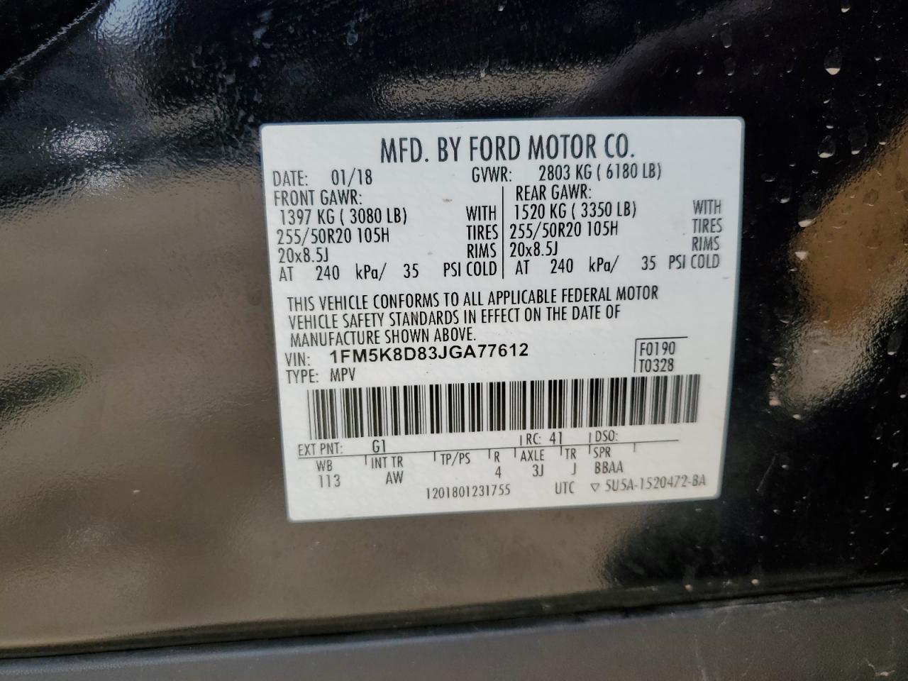 2018 Ford Explorer Xlt VIN: 1FM5K8D83JGA77612 Lot: 80065335