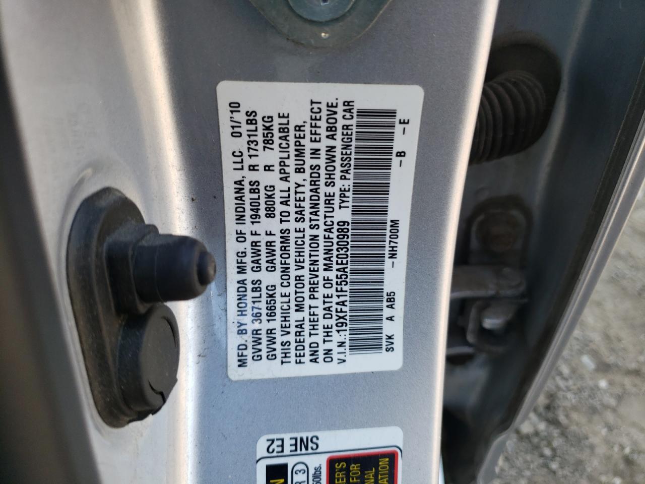 2010 Honda Civic Lx VIN: 19XFA1F55AE030989 Lot: 81596015