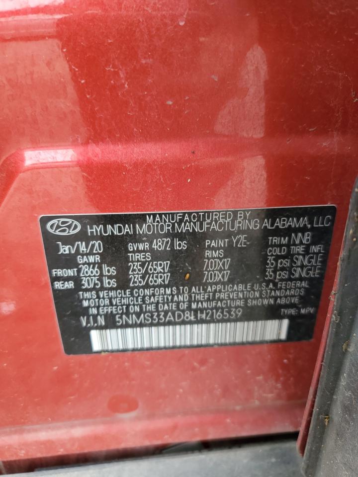 2020 Hyundai Santa Fe Sel VIN: 5NMS33AD8LH216539 Lot: 83863925