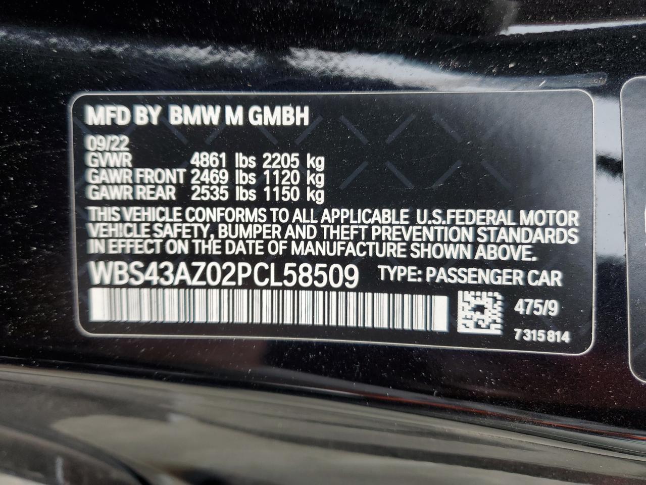 2023 BMW M4 Competition VIN: WBS43AZ02PCL58509 Lot: 81890865