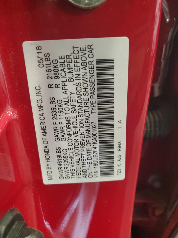 2019 Acura Tlx Technology VIN: 19UUB2F41KA001027 Lot: 71420275