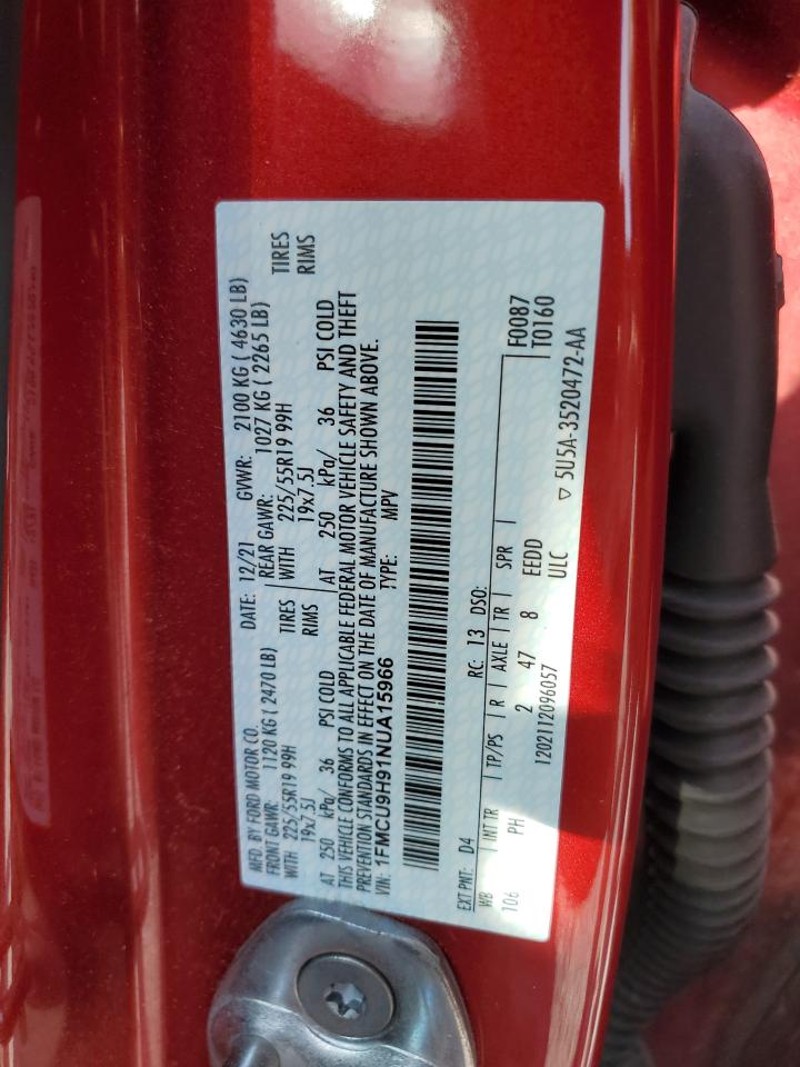 2022 Ford Escape Sel VIN: 1FMCU9H91NUA15966 Lot: 71492285