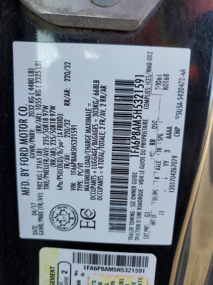 2017 Ford Mustang VIN: 1FA6P8AM5H5321591 Lot: 80344295