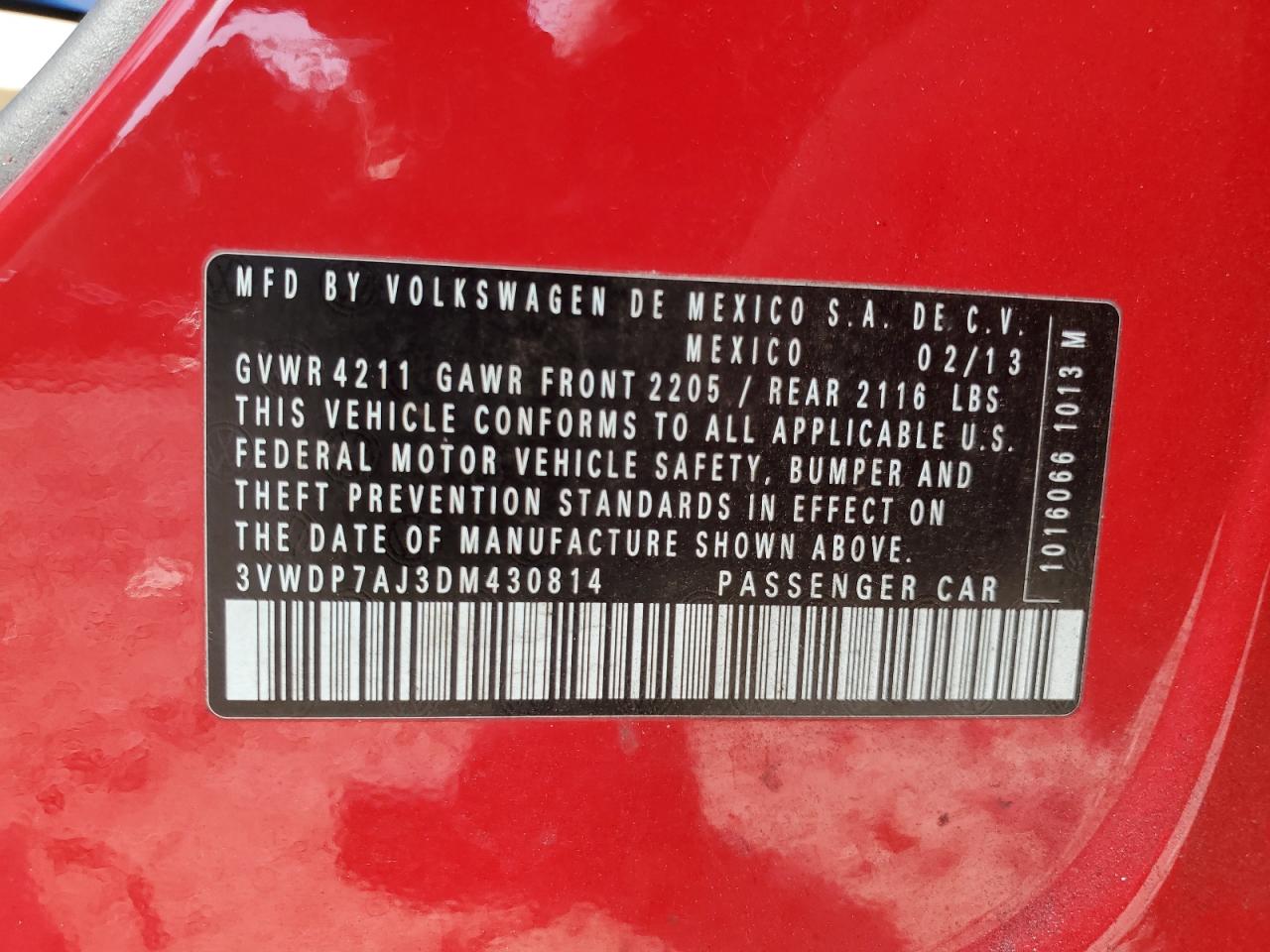 2013 Volkswagen Jetta Se VIN: 3VWDP7AJ3DM430814 Lot: 71683905