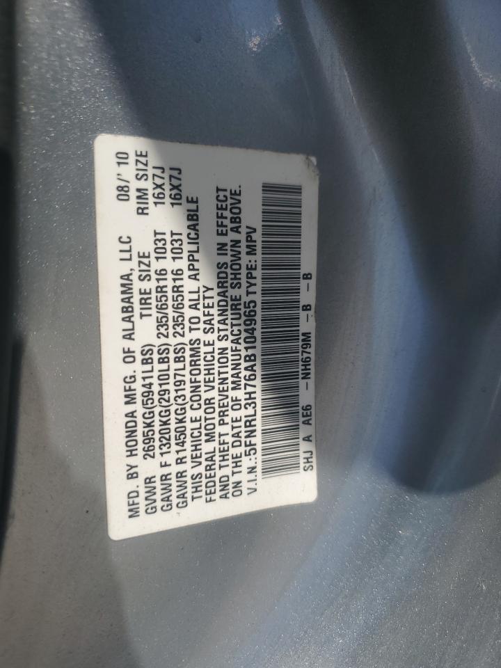 2010 Honda Odyssey Exl VIN: 5FNRL3H76AB104965 Lot: 71354285