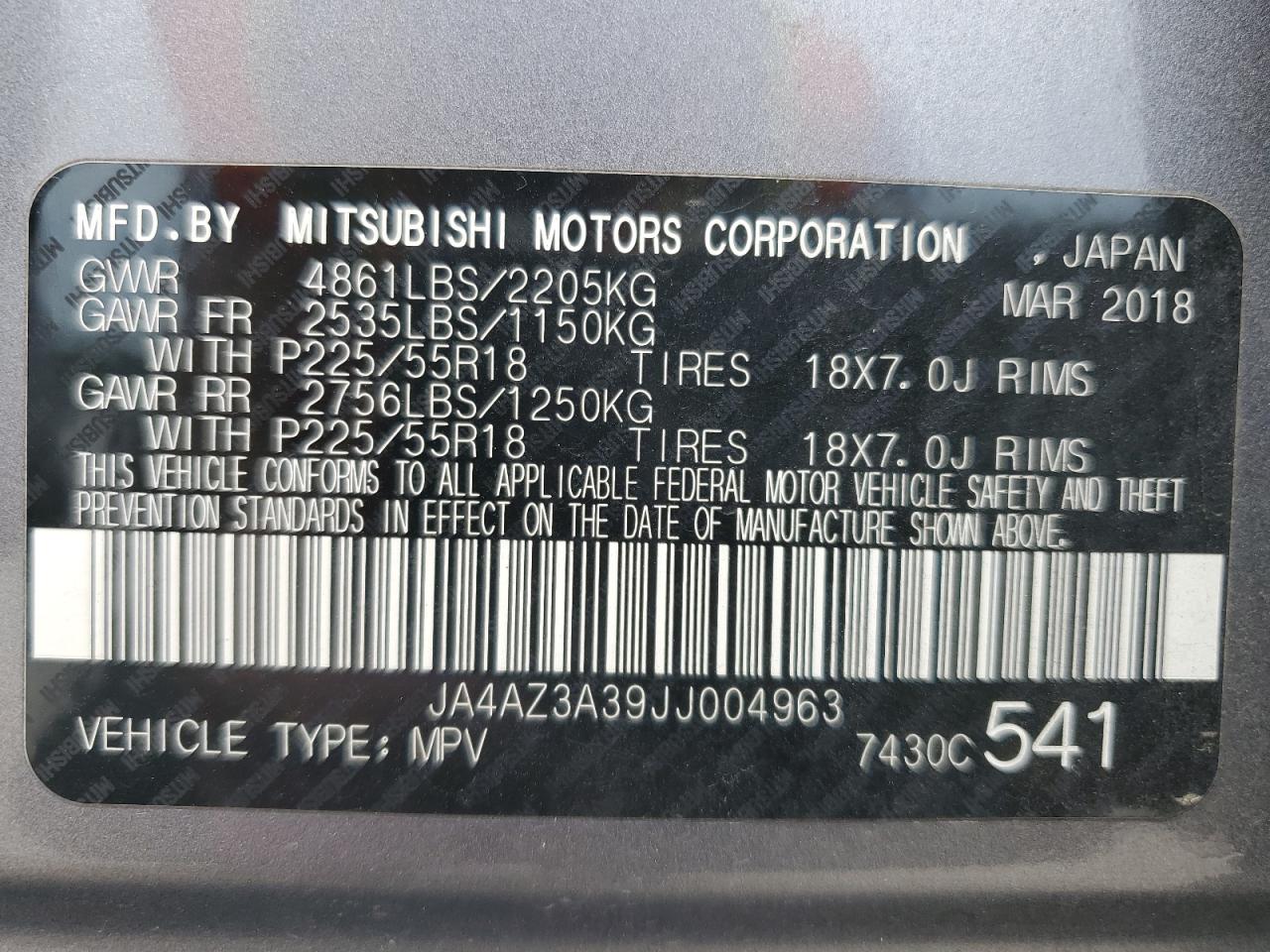 2018 Mitsubishi Outlander Se VIN: JA4AZ3A39JJ004963 Lot: 71922175