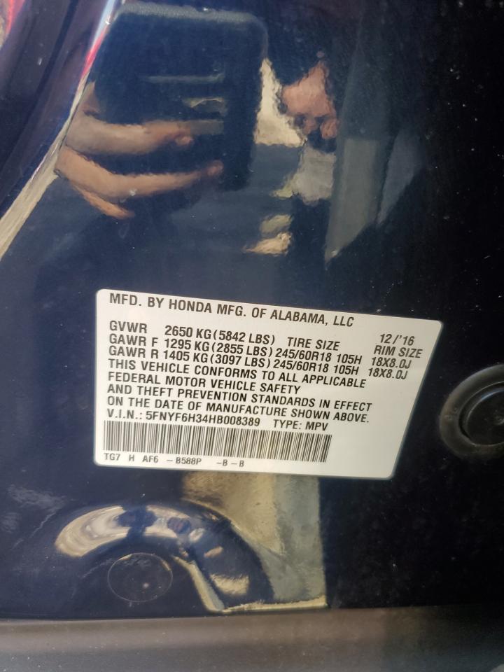 2017 Honda Pilot Ex VIN: 5FNYF6H34HB008389 Lot: 81020885