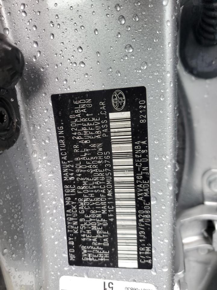 2021 Toyota Camry Le VIN: 4T1C11AK0MU573765 Lot: 81415575