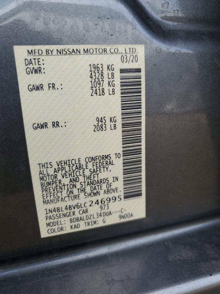 2020 Nissan Altima S VIN: 1N4BL4BV6LC246995 Lot: 83787635