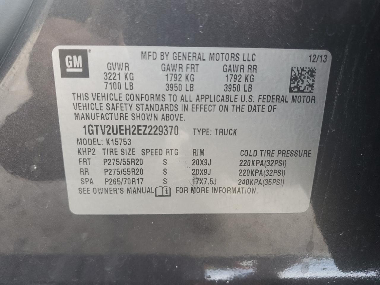 2014 GMC Sierra K1500 Sle VIN: 1GTV2UEH2EZ229370 Lot: 71873315