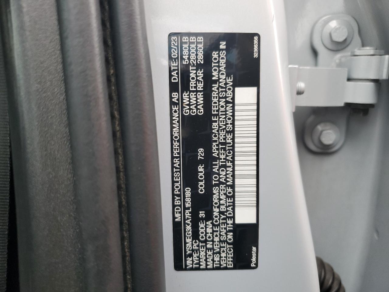 2023 Polestar 2 VIN: YSMEG3KA7PL158180 Lot: 84015875