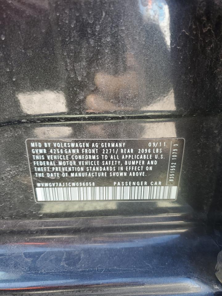 2012 Volkswagen Gti VIN: WVWGV7AJ1CW096058 Lot: 71932935
