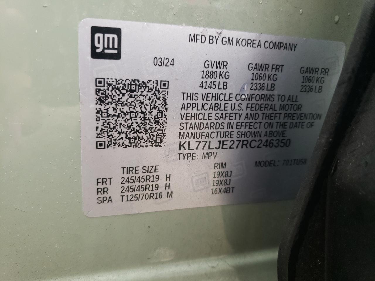 2024 Chevrolet Trax 2Rs VIN: KL77LJE27RC246350 Lot: 80324175