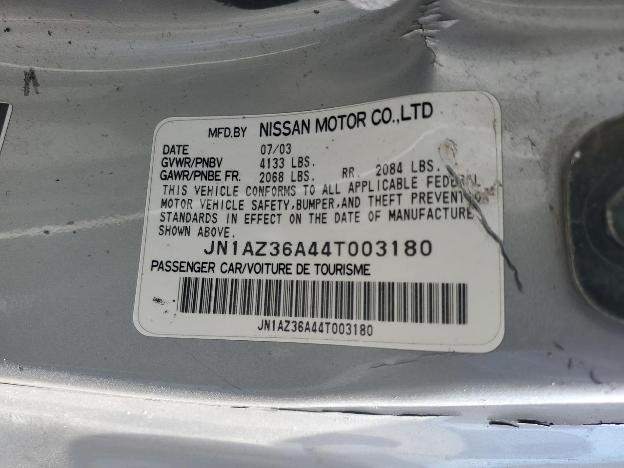 2004 Nissan 350Z Roadster VIN: JN1AZ36A44T003180 Lot: 80277855