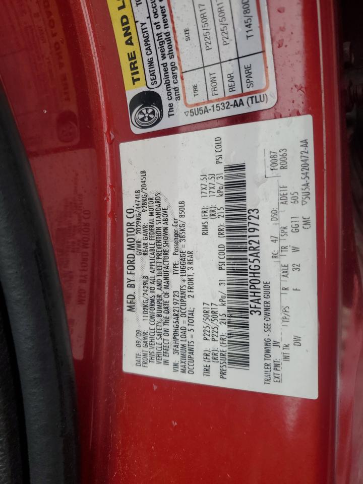 2010 Ford Fusion Se VIN: 3FAHP0HG5AR219723 Lot: 82086145