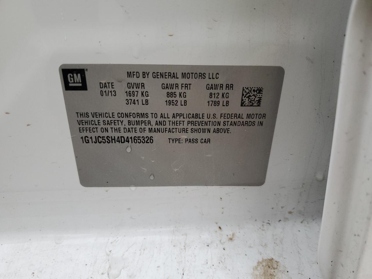 2013 Chevrolet Sonic Lt VIN: 1G1JC5SH4D4165326 Lot: 81255625