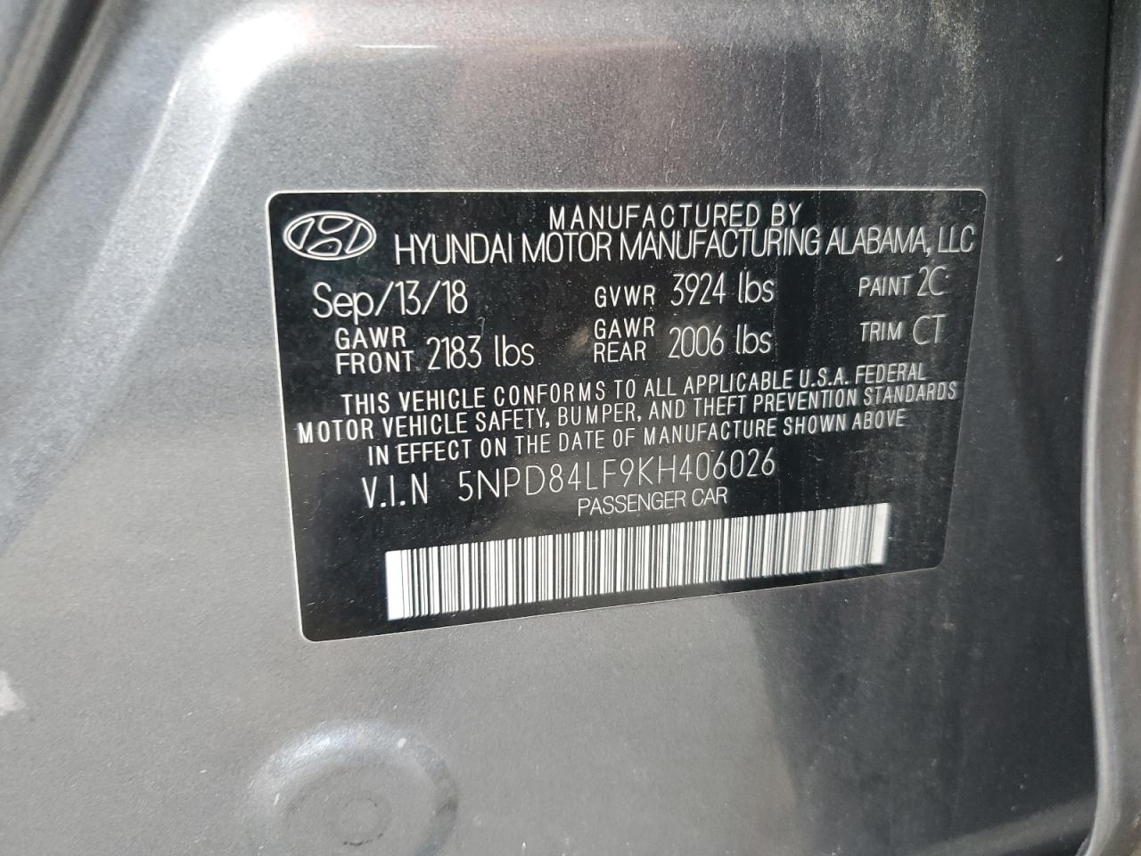 2019 Hyundai Elantra Sel VIN: 5NPD84LF9KH406026 Lot: 80560345