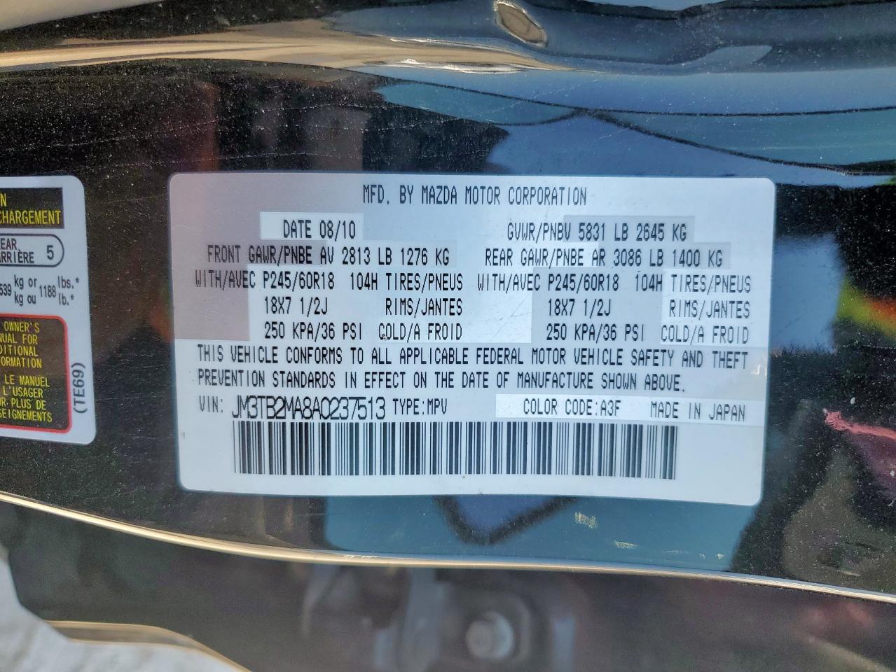 2010 Mazda Cx-9 VIN: JM3TB2MA8A0237513 Lot: 71107405