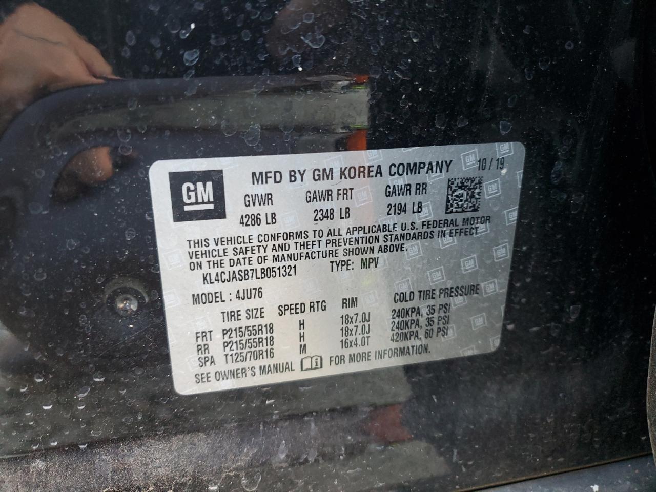 2020 Buick Encore Preferred VIN: KL4CJASB7LB051321 Lot: 80724255