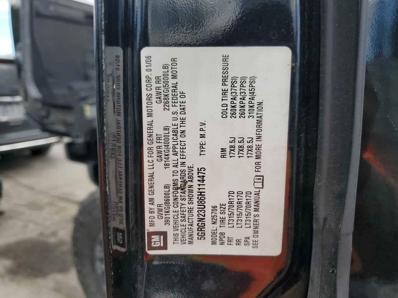 2006 Hummer H2 VIN: 5GRGN23U86H114475 Lot: 81555175